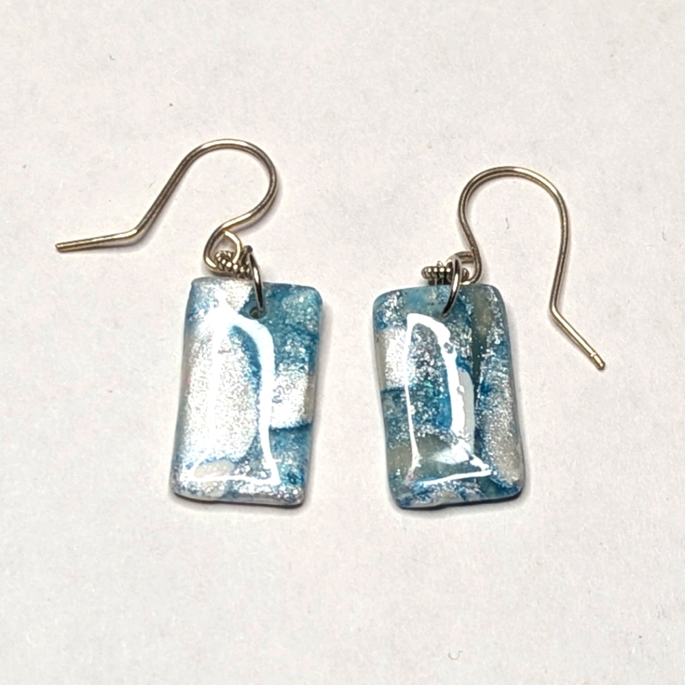 Rectangular Blue Glitter Earrings - image 3